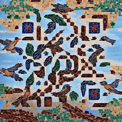 Birds and Leaves Tile Mosaic QR Code Art