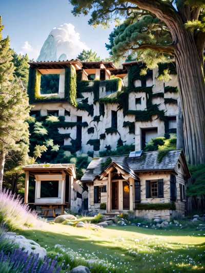 Ivy Stone Cottage Meadow Photorealistic QR Code Art — image 1