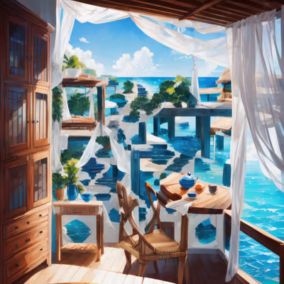 Overwater Terrace Interior Digital Painting QR Code for Posters — image 1
