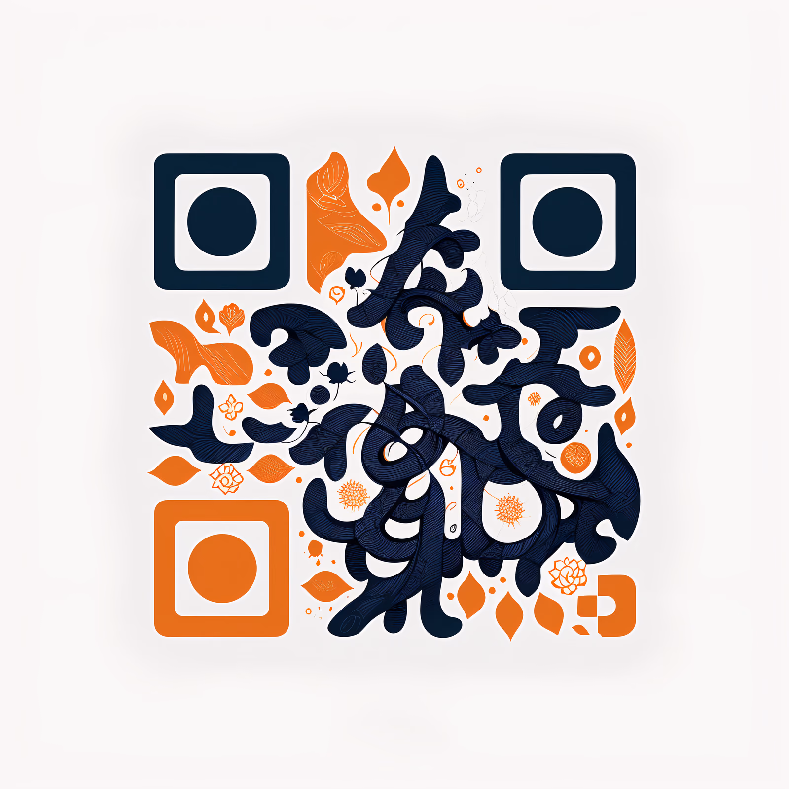Calligraphy Doodle Navy Orange QR Code Art — image 1