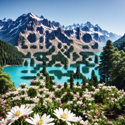 Alpine Lake Mountain Photorealistic Mountains QR Code Art