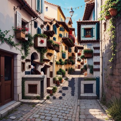 Mediterranean Alley Gouache Style QR Code Art
