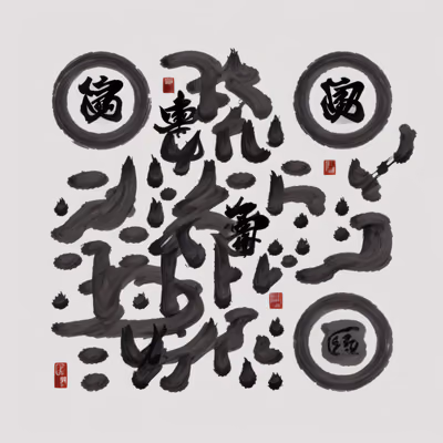 日式水墨毛笔书法二维码艺术 — 图片 1