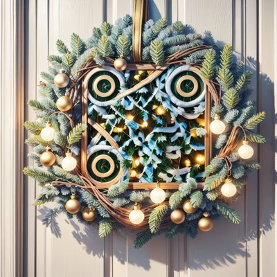 Christmas Wreath on Door 3D QR Code for Greeting Cards