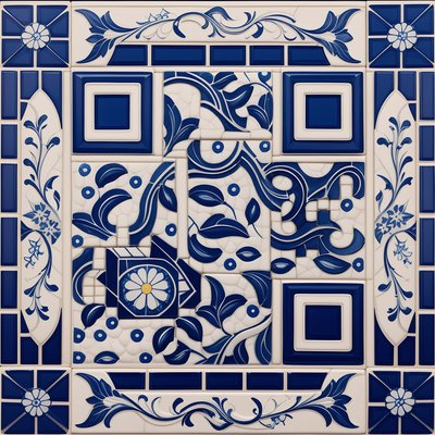 Blue Azulejo Floral Tilework QR Code Art