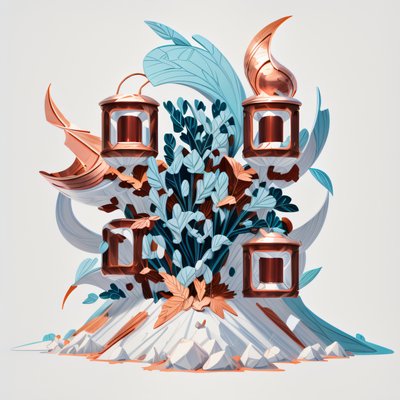 Copper Lanterns Teal Leaves 3D QR Code for Posters