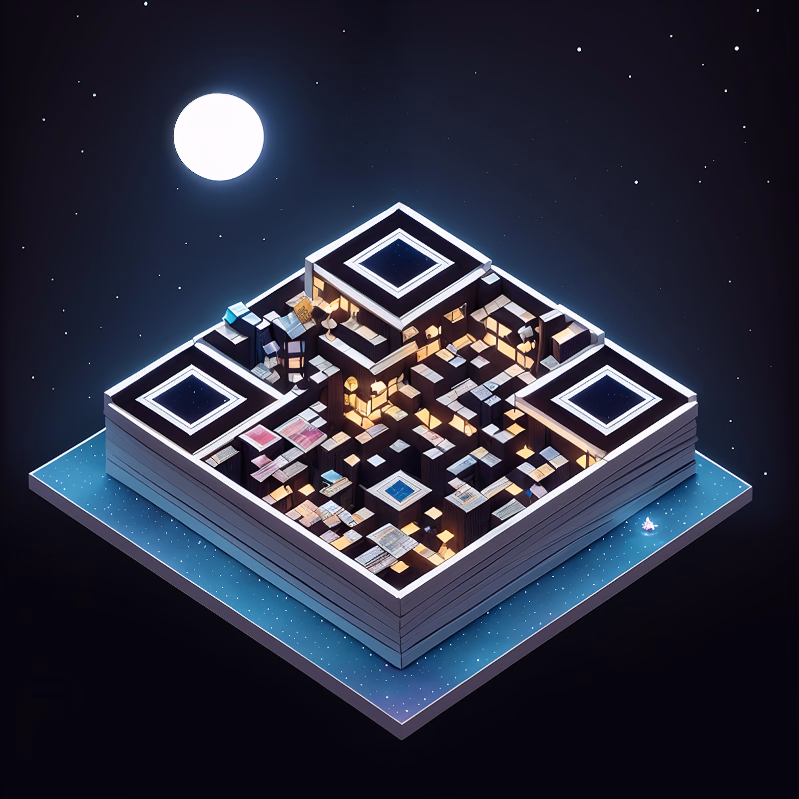 Лунная изометрическая библиотека: диорама с QR-кодом — изображение 1