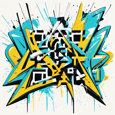 Yellow Cyan Graffiti Lettering QR Code for Stickers