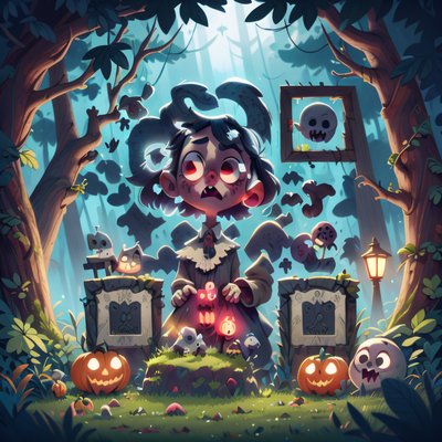 Cartoon Zombie Graveyard Halloween Ghost QR Code for Posters