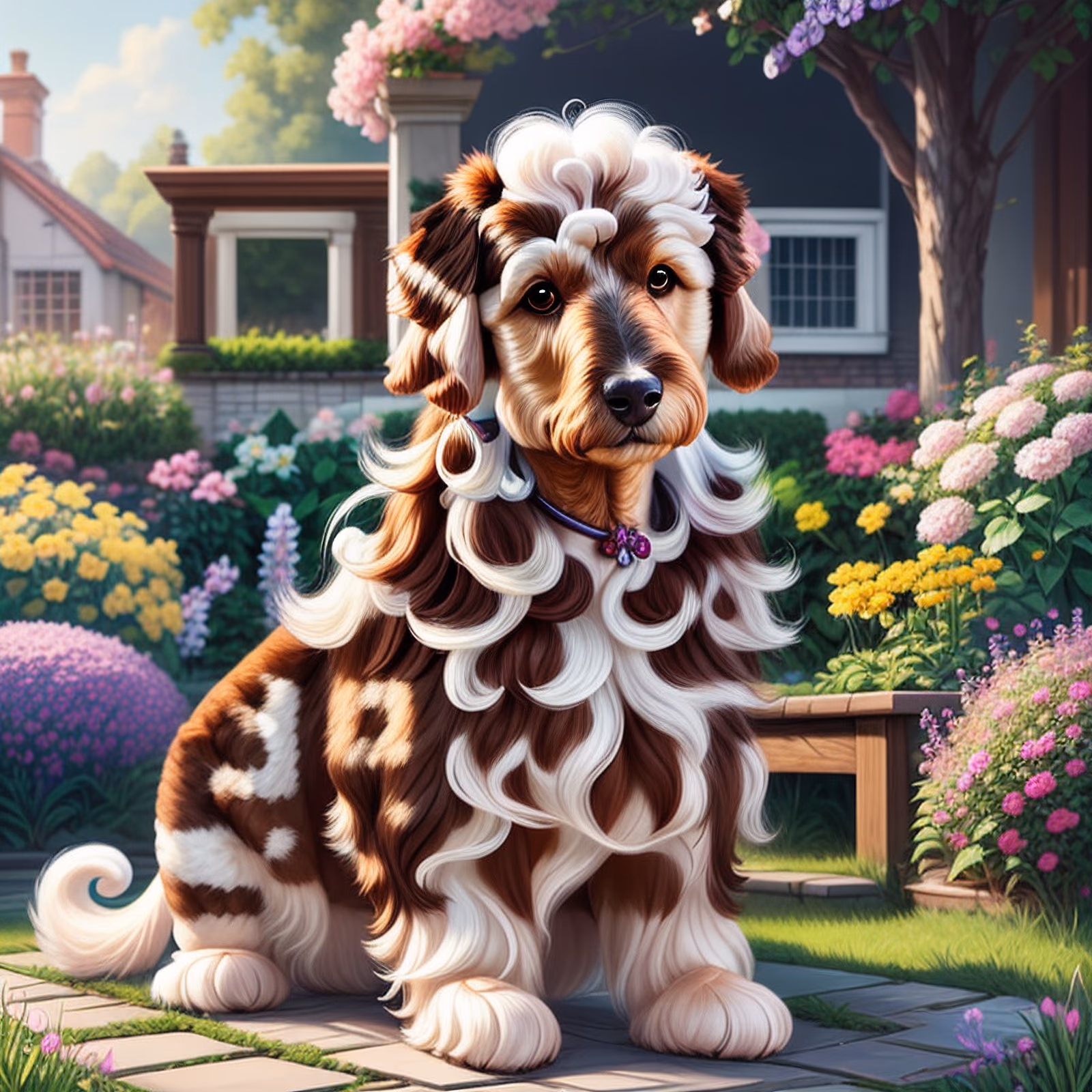 Curly Dog Garden Digital Painting QR Code Art — image 1