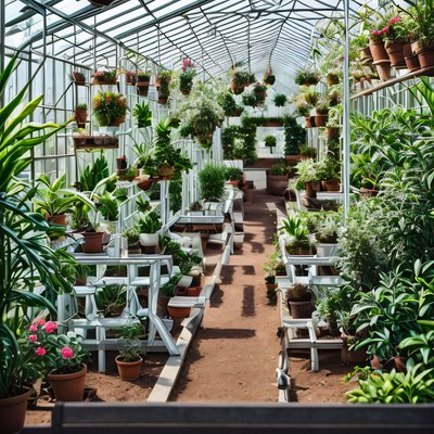 Greenhouse Walkway Plants Photo QR Code for Packaging
