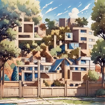 山坡房屋插画二维码艺术 — 图片 1
