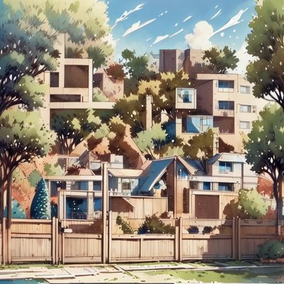 Hillside Houses Illustrated QR Code Art