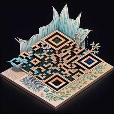 Isometric Botanical Wood Diorama QR Code Art