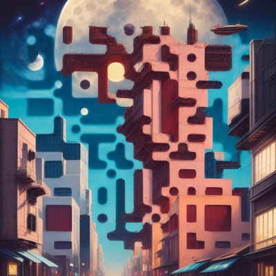 Futuristic City Street Moon QR Code Art