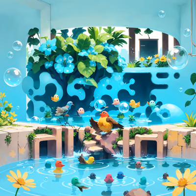 Cartoon Bird Pool With Bubbles QR Code Art — image 1