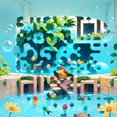 Cartoon Bird Pool With Bubbles QR Code Art