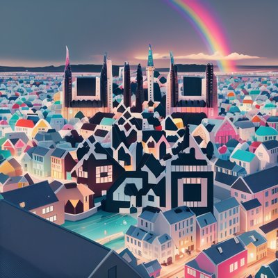 Reykjavik Rainbow Cityscape 3D QR Code Art