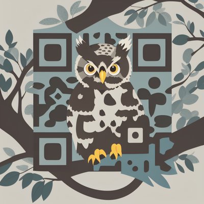 Owl on Branch Flat Vector QR Code for Book Covers
