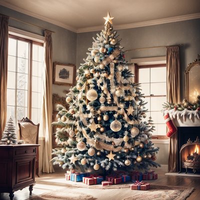 Vintage Christmas Tree Parlor QR Code for Greeting Cards