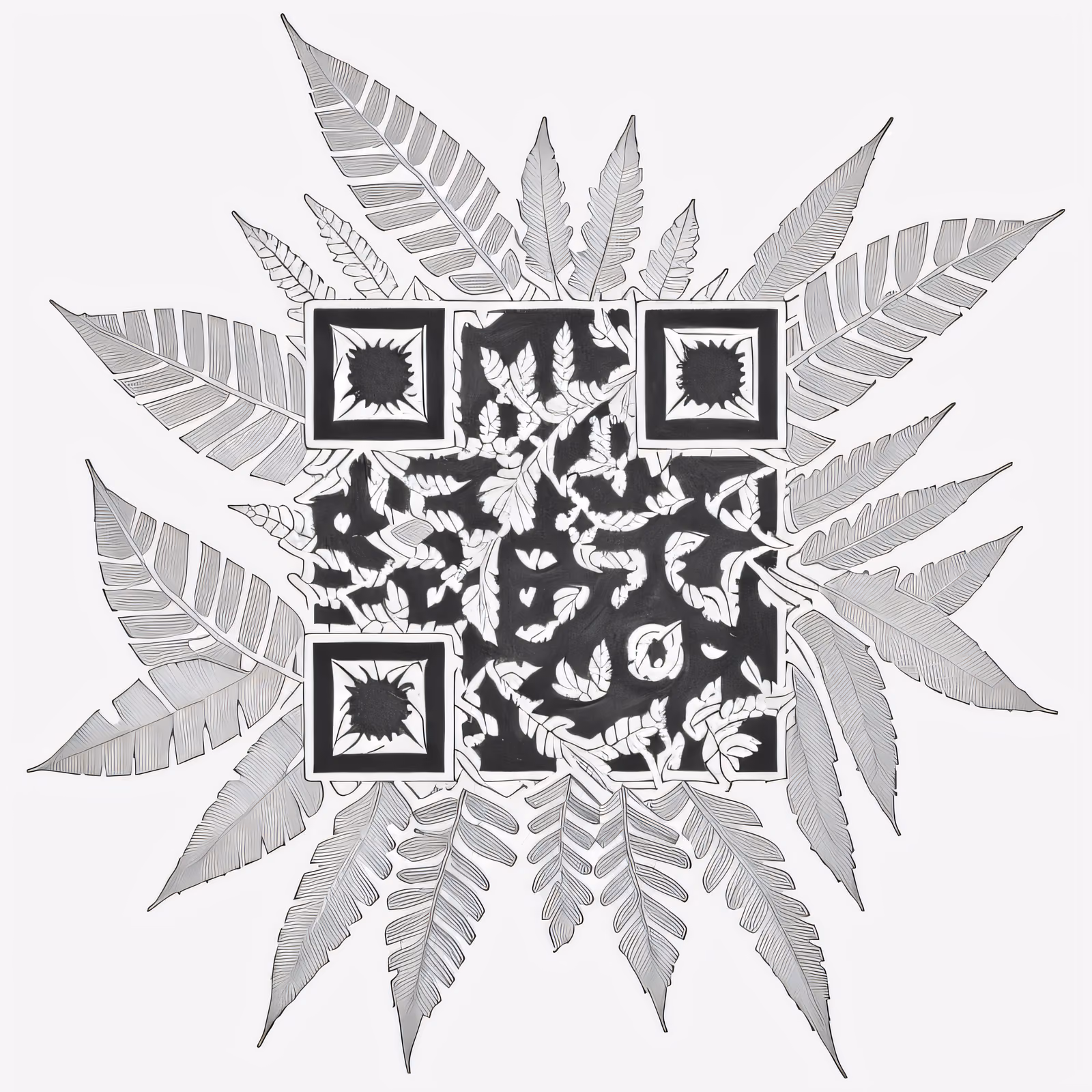 Fern Cluster Ink Tattoo QR Code for Temporary Tattoos — image 1