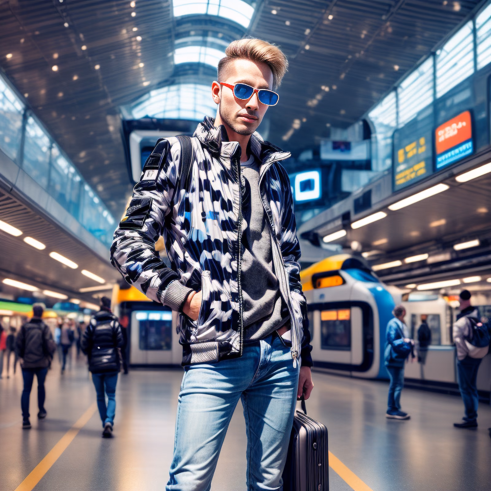 Traveler in Train Station Photorealistic QR Code for Posters — image 1