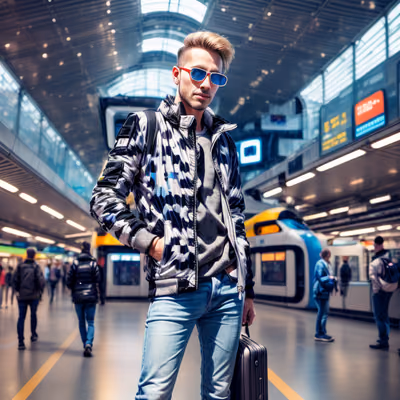 Traveler in Train Station Photorealistic QR Code for Posters — image 1