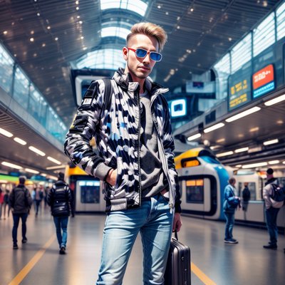 Traveler in Train Station Photorealistic QR Code for Posters