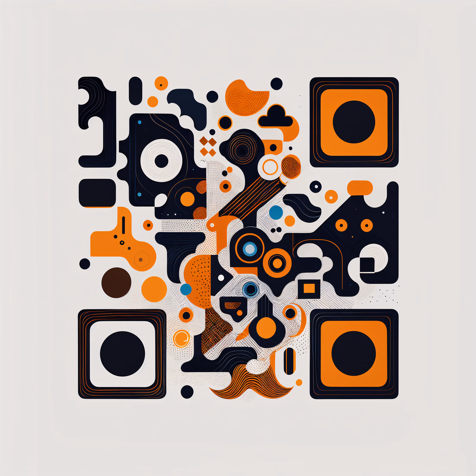 Navy Orange Geometric Vector QR Code for Posters — image 1