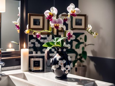 Orchid in Black Vase Photo QR Code Art