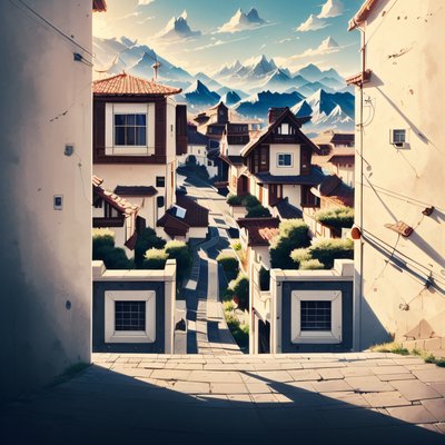 Mountain Village Street Painting QR Code Art
