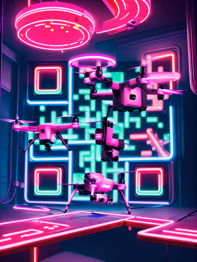Pink Neon Drones Retrofuturism QR Code for Posters — image 1