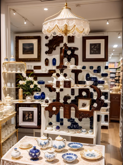 Antique Porcelain Shop Photorealistic QR Code for Storefront Displays — image 1