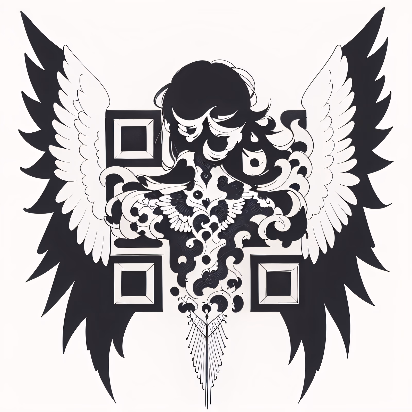 Ангел с чёрно-белыми крыльями: QR-код для временных тату — изображение 1
