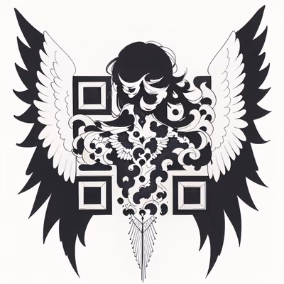 Ангел с чёрно-белыми крыльями: QR-код для временных тату — изображение 1