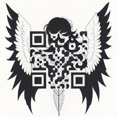Black White Angel Wings Tattoo QR Code for Temporary Tattoos