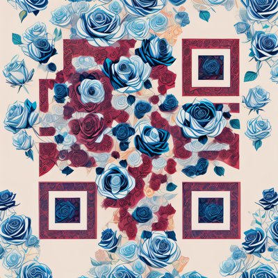 Blue and Red Roses Pattern QR Code Art