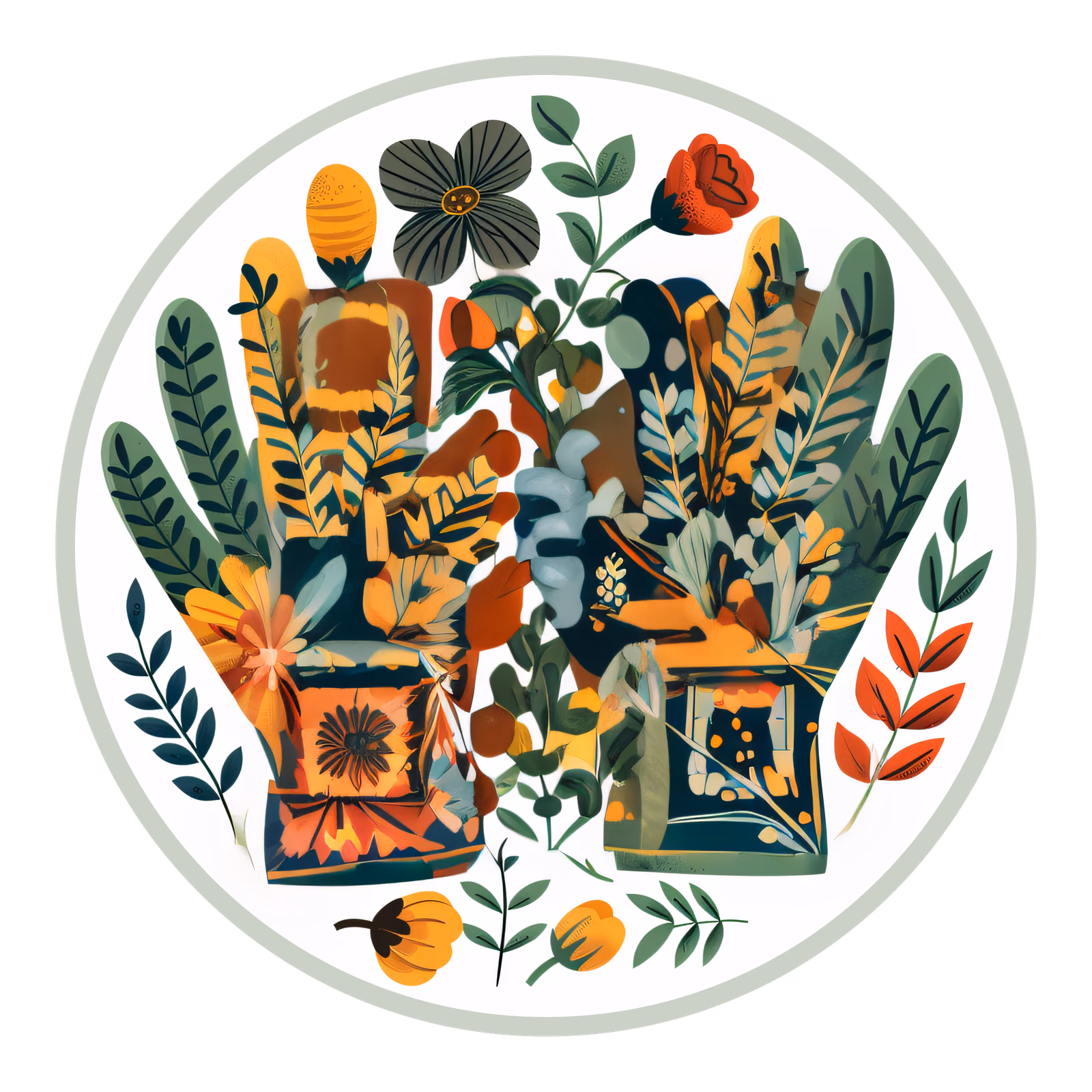 Gardening Gloves Floral Vector QR Code for Stickers — image 1