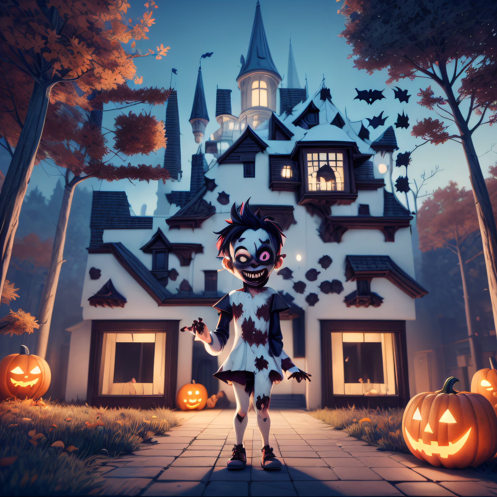 Smiling Zombie Halloween 3D Cartoon QR Code for Posters — image 1