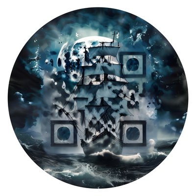 Ghost Ship Under Full Moon QR Code for Stickers