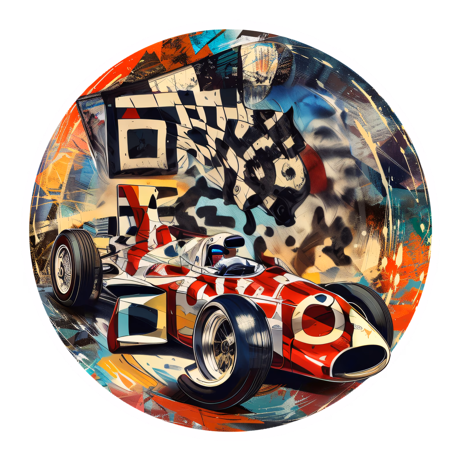 Классический гоночный болид и клетчатый флаг: QR-код для наклеек — изображение 1