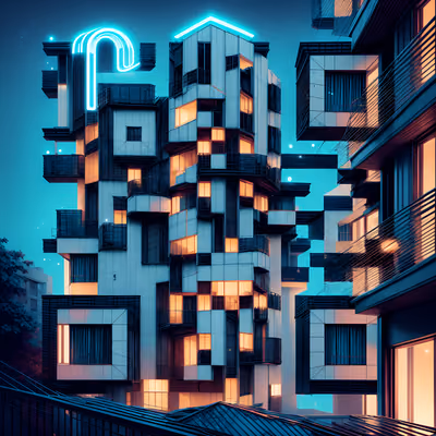 Neon Modular Tower Block 3D QR Code Art — image 1