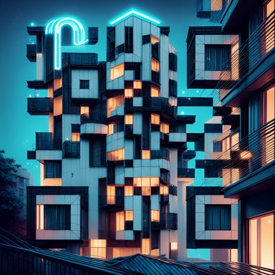 Neon Modular Tower Block 3D QR Code Art