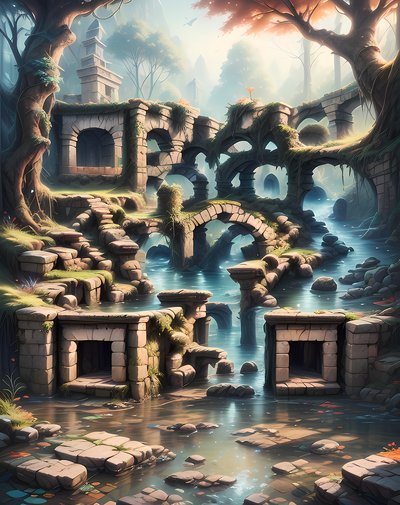Flooded Stone Ruins Fantasy QR Code Art