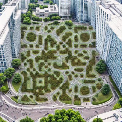 Aerial City Park Photorealistic QR Code Art