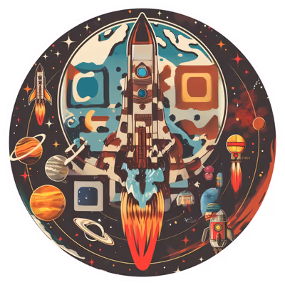 Retro Rocket Planets Vector Spaceship QR Code for Stickers — image 1