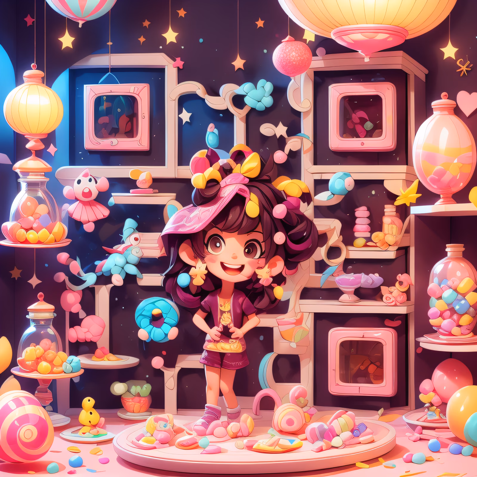 Candy Shop Girl 3D Cartoon QR Code for Posters — image 1