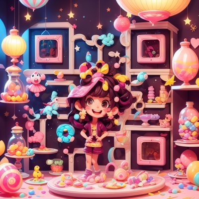 Candy Shop Girl 3D Cartoon QR Code for Posters