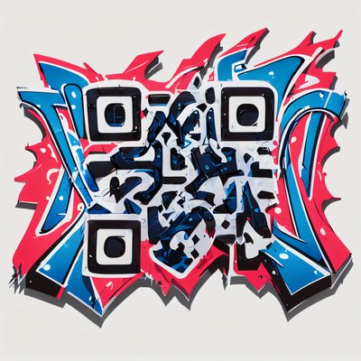 Red Blue Graffiti Lettering QR Code for Stickers