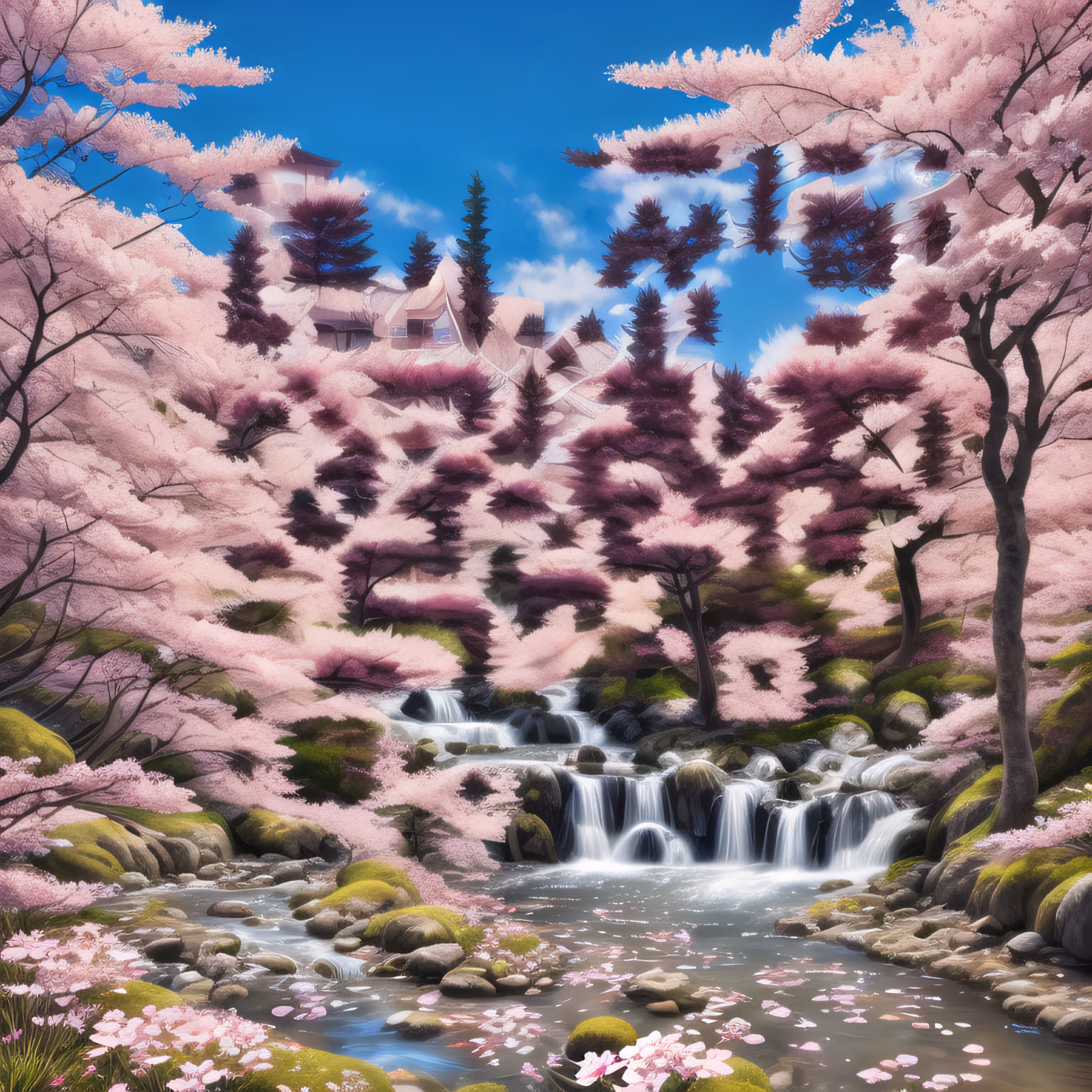 樱花林溪流数码绘画二维码艺术 — 图片 1